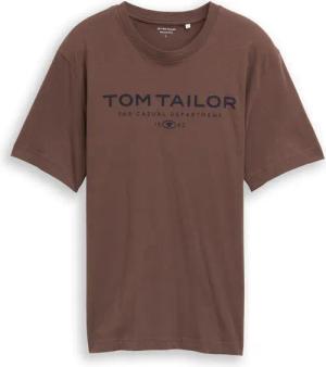 TOM TAILOR Herren T-Shirt aus Baumwolle mit Logo-Print, braun, Uni, Gr. S