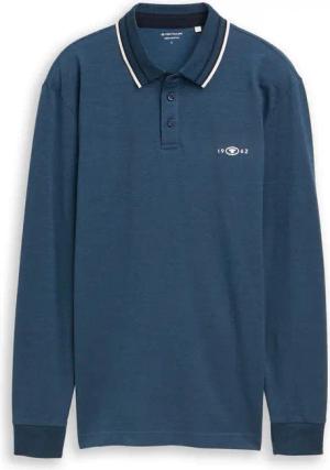 TOM TAILOR Herren Langarm Piqué Poloshirt mit Logo-Print, blau, Meliert, Gr. S