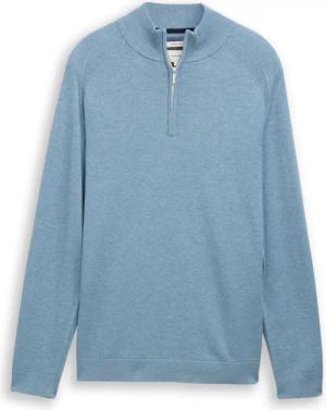 TOM TAILOR Herren Troyer Strickpullover mit Logo-Stickerei, blau, Meliert, Gr. XL