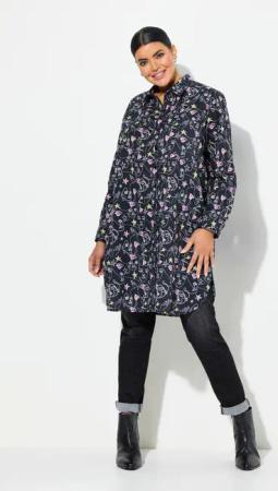 Ulla Popken Hemdbluse Longbluse Scribble-Herz Muster