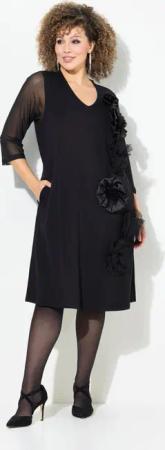 Ulla Popken Cocktailkleid Jerseykleid 3D-Blüten V-Ausschnitt