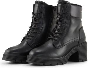 TOM TAILOR Damen Gefütterte Absatzstiefel mit Logo-Details, schwarz, Uni, Gr. 40