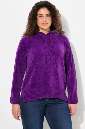 Ulla Popken Wollpullover Chenille-Hoodie Kapuze Kordel