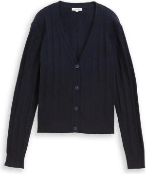 TOM TAILOR Damen Rib Cardigan mit Wollanteil, blau, Uni, Gr. M