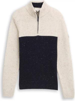 TOM TAILOR Herren Troyer Strickpullover mit Strukturmix, weiß, Colour Blocking, Gr. S