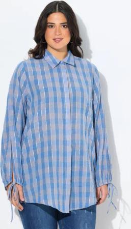 Ulla Popken Satinbluse Karobluse Glitzerstreifen A-Linie