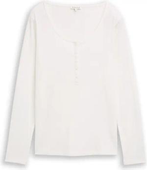 TOM TAILOR Damen Slim Fit Henley Langarmshirt, weiß, Uni, Gr. S