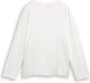 TOM TAILOR Damen Loose Fit Langarmshirt im Material-Mix, weiß, Uni, Gr. XXXL