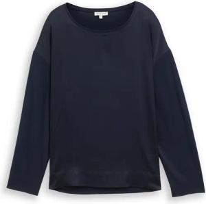 TOM TAILOR Damen Loose Fit Langarmshirt im Material-Mix, blau, Uni, Gr. M