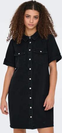 ONLY Jeanskleid "ONLLISA – Denimkleid mit Knopfleiste und Brusttaschen" Brusttaschen modisch, Denim, regular fit, Baumwollmischung, Hemdkragen