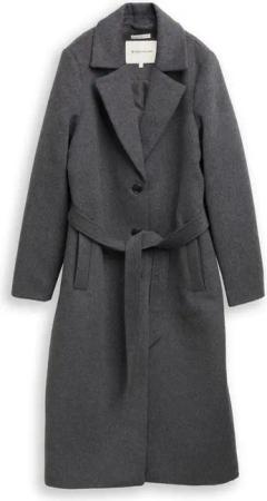 TOM TAILOR Damen Wollmantel mit Gürtel, grau, Meliert, Gr. XXL