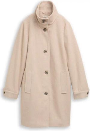 TOM TAILOR Damen Wollmantel mit Stehkragen, braun, Fischgrät, Gr. M