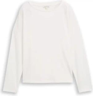 TOM TAILOR Damen Loose Fit Langarmshirt mit Rippstruktur, weiß, Uni, Gr. L