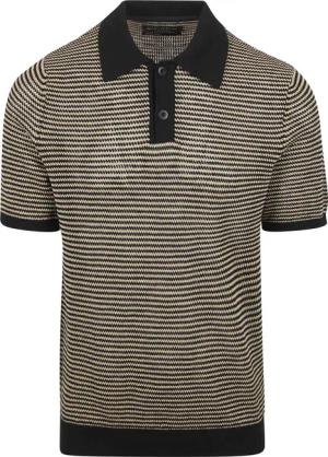 Marc O'Polo Knitted Poloshirt Streifen Schwarz Beige - Größe XXL