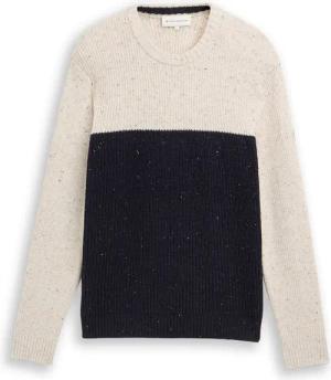 TOM TAILOR Herren Strickpullover mit Strukturmix, weiß, Colour Blocking, Gr. XL