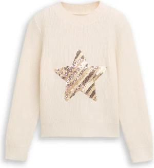 TOM TAILOR Mädchen Cropped Strickpullover mit Wendepailletten, weiß, Uni, Gr. 104/110