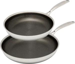 HENSSLERS Pfannen-Set Edelstahl Set, 1x Bratpfanne Ø 24 cm, 1x Bratpfanne Ø 28 cm, 2 Stk. tlg. 3-Schicht Material, Wabenstruktur und Antihaftbeschichtung, Induktion