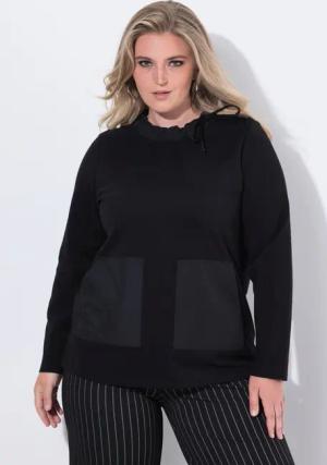 Ulla Popken Sweatshirt Sweatshirt Taschen Stehkragen