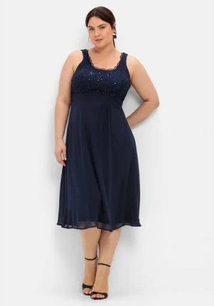 Sheego Cocktailkleid Große Größen mit Spitze und Pailletten