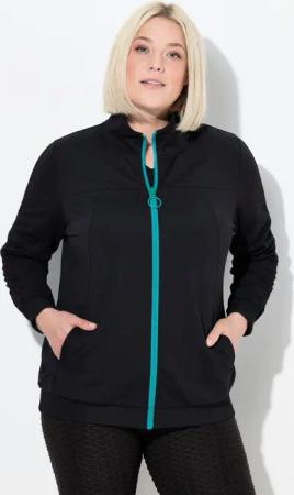 Ulla Popken Sweatjacke Sweatjacke Ärmel-Raffband Kapuze