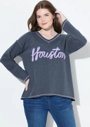 Ulla Popken Sweatshirt Sweatshirt Houston V-Ausschnitt