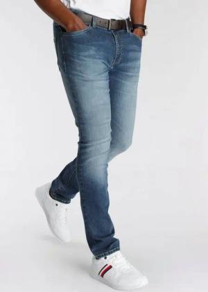 DELMAO Stretch-Jeans "Reed" gerader Beinschnitt, Used-Look-Waschung, niedrige Leibhöhe