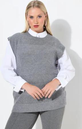 Ulla Popken Pullunder Pullunder Strukturstreifen Glitter