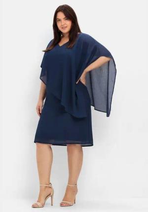 Sheego Cocktailkleid Große Größen mit asymetrischem Cape
