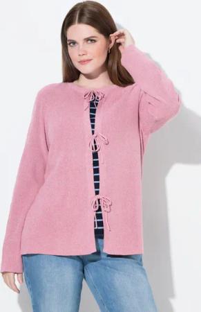 Ulla Popken Strickjacke Strickjacke Schleifenverschluss Rundhals