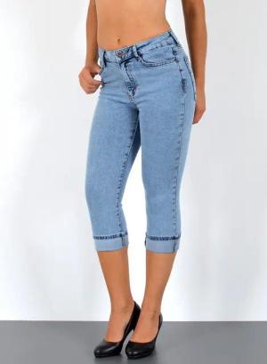 ESRA Caprijeans High Waist Capri Jeans Damen bis Übergröße Plus Size Große Größe C15 High Waist Capri Jeans Damen Stretch 3/4 Jeans Shorts Damen Capri Hose