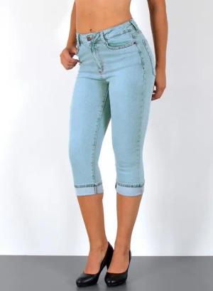 ESRA Caprijeans High Waist Capri Jeans Damen bis Übergröße Plus Size Große Größe C15 High Waist Capri Jeans Damen Stretch 3/4 Jeans Shorts Damen Capri Hose