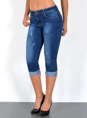 ESRA Caprijeans High Waist Capri Jeans Damen bis Übergröße Plus Size Große Größe C15 High Waist Capri Jeans Damen Stretch 3/4 Jeans Shorts Damen Capri Hose