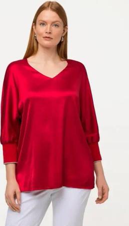 Ulla Popken Druckbluse Bluse Satin V-Ausschnitt 3/4-Fledermausärmel