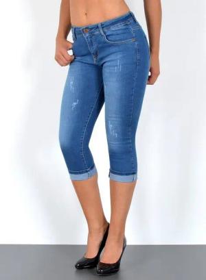 ESRA Caprijeans High Waist Capri Jeans Damen bis Übergröße Plus Size Große Größe C15 High Waist Capri Jeans Damen Stretch 3/4 Jeans Shorts Damen Capri Hose