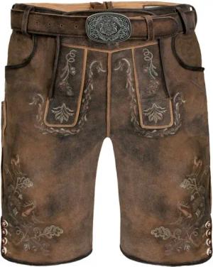 FUCHS Trachtenlederhose Trachtenlederhose kurz Karl antik-braun (2-tlg) inkl. Gürtel