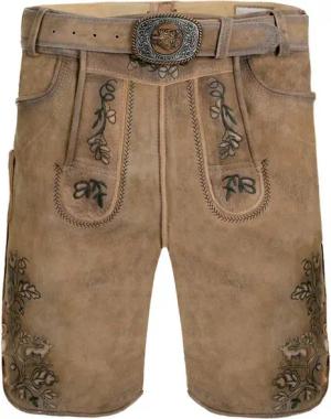 FUCHS Trachtenlederhose Trachtenlederhose kurz Bregenz braun-tanne (2-tlg) inkl. Gürtel