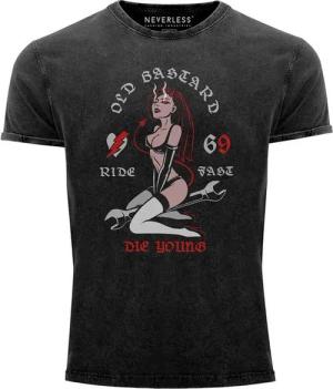 Neverless Print-Shirt Neverless® Herren T-Shirt Vintage Shirt Printshirt Pin up Girl Racing mit Print