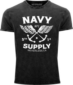 Neverless Print-Shirt Neverless® Herren T-Shirt Vintage Shirt Printshirt Anker Navy Supply mit Print