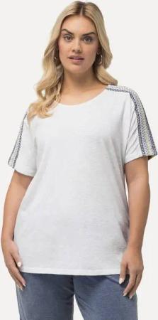 Ulla Popken T-Shirt T-Shirt Stickerei Smok-Schultern Rundhals Halbarm
