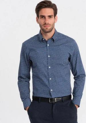 OMBRE Langarmhemd Herrenhemd SLIM FIT mit kleinem Muster