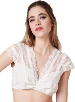 Krüger Madl Dirndlbluse Spitzen Bluse 'Resi' Flügelarm 312365, Ecru