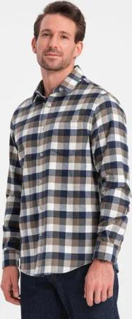OMBRE Flanellhemd Klassisches Herrenhemd aus kariertem Flanell aus Baumwolle