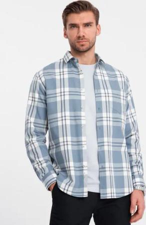 OMBRE Flanellhemd Klassisches Herrenhemd aus kariertem Flanell aus Baumwolle