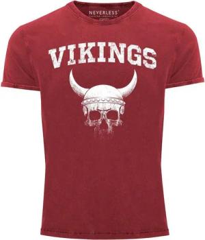 Neverless Print-Shirt Herren Vintage Shirt Wikinger-Helm Skull Totenkopf Printshirt T-Shirt mit Print