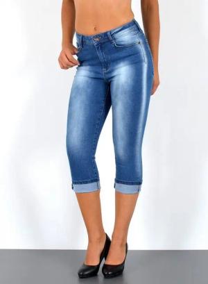 ESRA Caprijeans Sommer Hose Damen Capri Jeans High Waist kurze Jeans bis Übergröße C21 Damen Capri Jeans High Waist 3/4 Jeans Damen Stretch Jeanshose Shorts