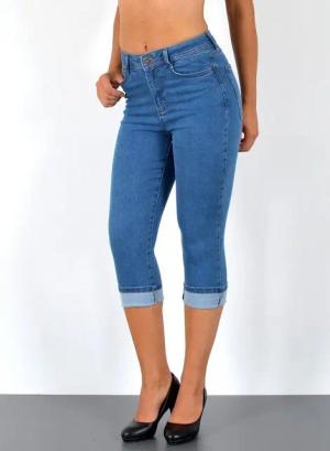 ESRA Caprijeans Sommer Hose Damen Capri Jeans High Waist kurze Jeans bis Übergröße C21 Damen Capri Jeans High Waist 3/4 Jeans Damen Stretch Jeanshose Shorts