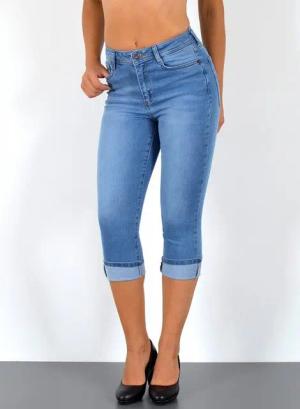 ESRA Caprijeans Sommer Hose Damen Capri Jeans High Waist kurze Jeans bis Übergröße C21 Damen Capri Jeans High Waist 3/4 Jeans Damen Stretch Jeanshose Shorts