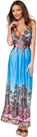 Atixo Sommerkleid Maxikleid Strandkleid langes Kleid Sommerkleid in blau geblümt