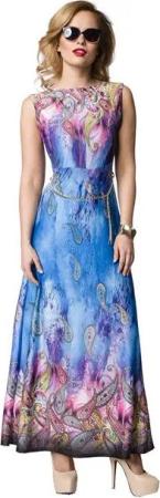 Atixo Sommerkleid Maxikleid Strandkleid langes Kleid Sommerkleid mit Gürtelkette geblümt