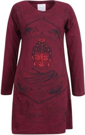 Vishes Midikleid Langarm Baumwollkleid Shirtkleid mit Buddha Druck Übergangskleid, Hippie Style